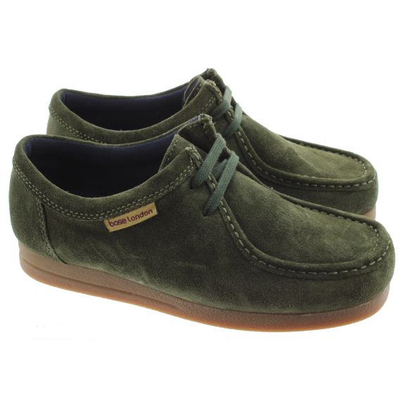 BASE Mens Koko Wallabe Lace Shoes In Olive Suede