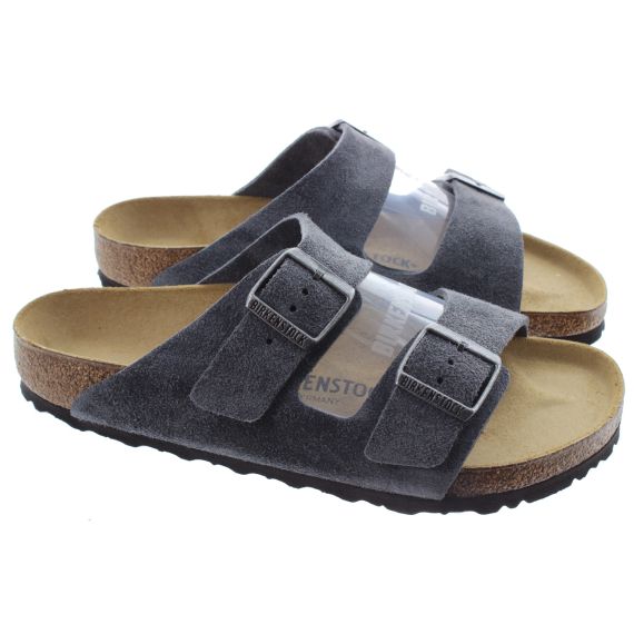 BIRKENSTOCK Mens Arizona Suede 2 Bar Sandals In Charcoal