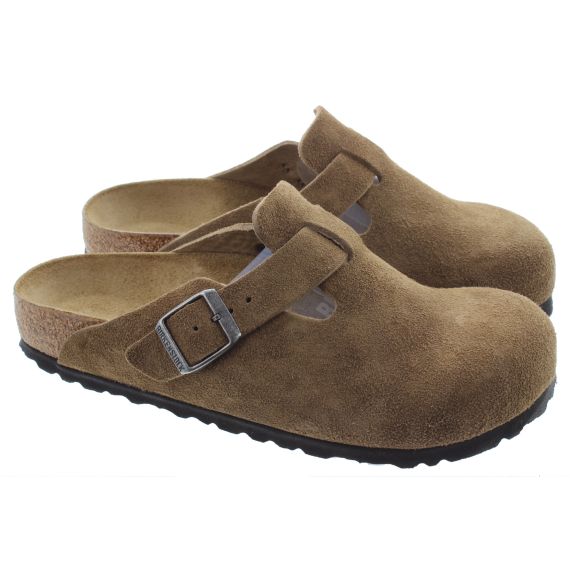 BIRKENSTOCK Adults Suede Boston Clogs In Tea 