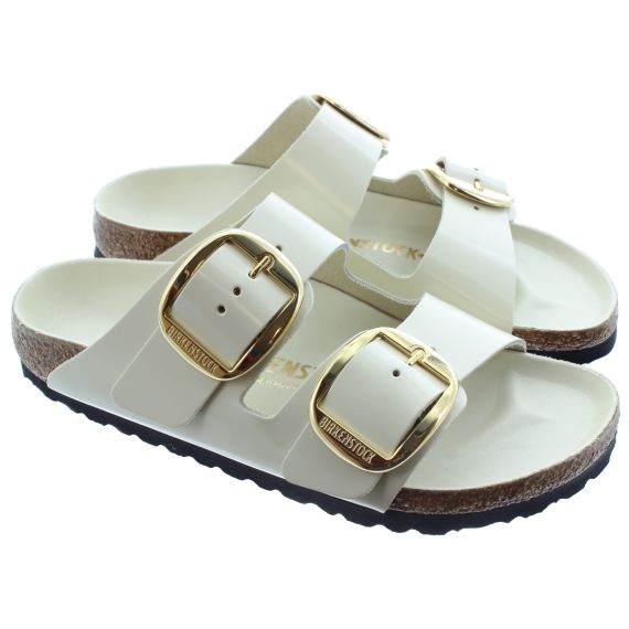 BIRKENSTOCK Ladies Arizona Big Buckle Leather Sandals In High Shine Ecru 