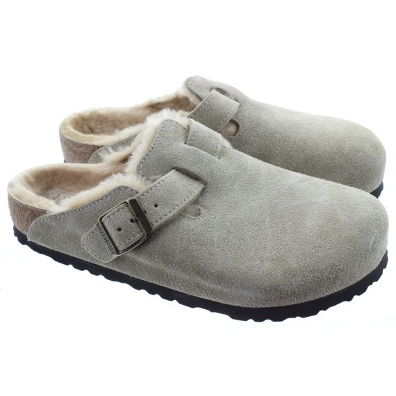BIRKENSTOCK Ladies Shearling Boston Mules In Taupe 