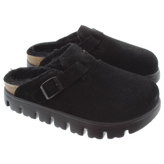 BIRKENSTOCK Ladies Boston Papillio Shearling Clogs In Black 