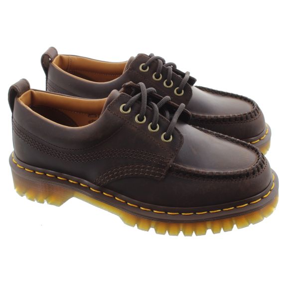 DR MARTENS Adults Lowell 4 Eye Moc Toe Shoes In Brown Crazy Horse