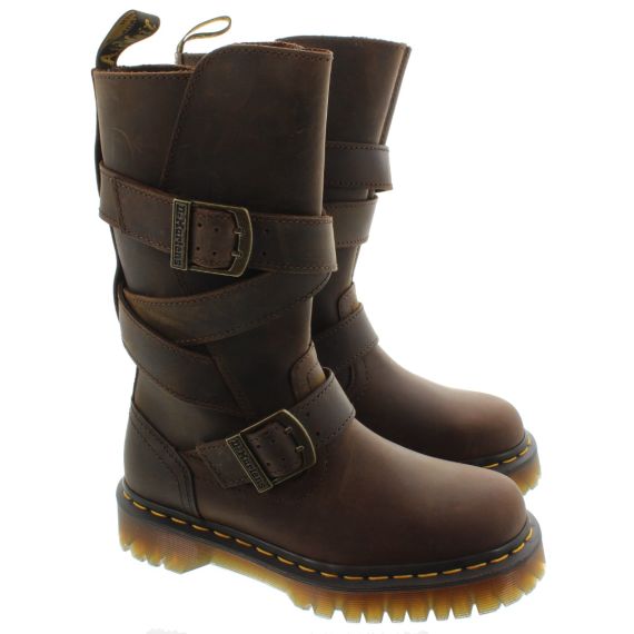 DR MARTENS Ladies Anistone Strap Calf Boots In Brown 