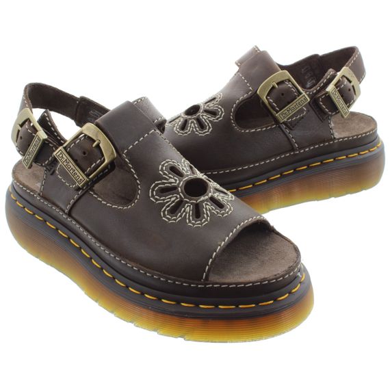 DR MARTENS Ladies Dunnet Flower Sandals In Brown 