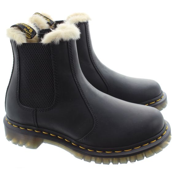 DR MARTENS Ladies 2976 Leonore Fur Ankle Boots In Black