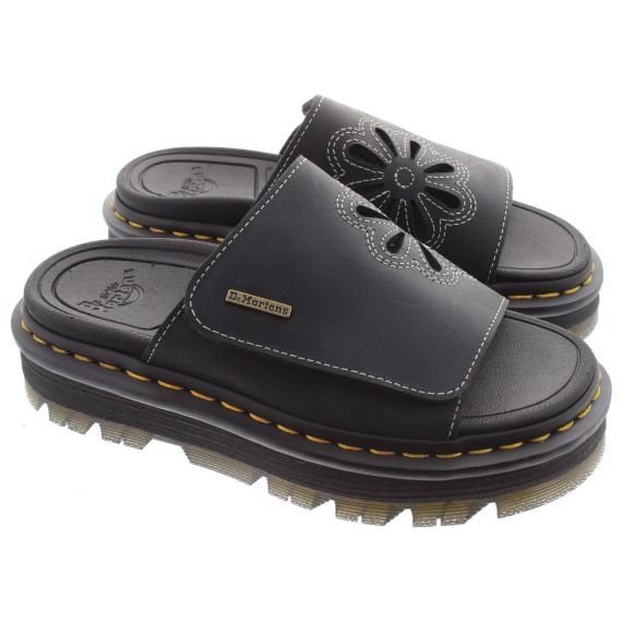 DR MARTENS Ladies Zebzag Flower Slides In Black