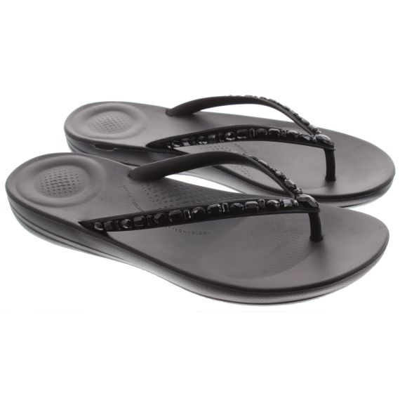 FITFLOP Ladies Iqushion Multi Crystal Flip Flop Sandals In Black