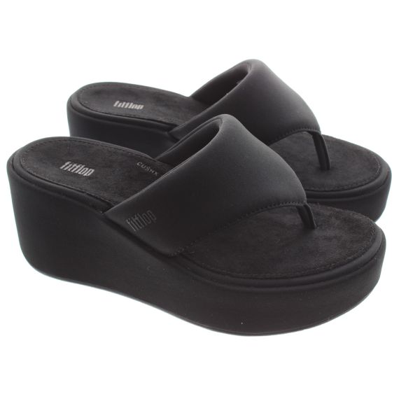 FITFLOP Ladies PLATFFORM Wedge Toe Post Sandals In Black