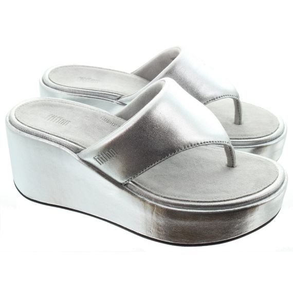 FITFLOP Ladies PLATFFORM Wedge Toe Post Sandals In Silver