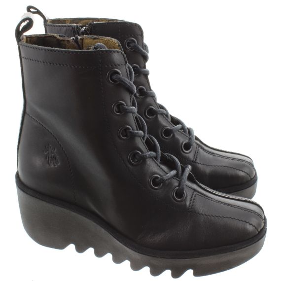 FLY Ladies Bink Lace Wedge Ankle Boots In Black