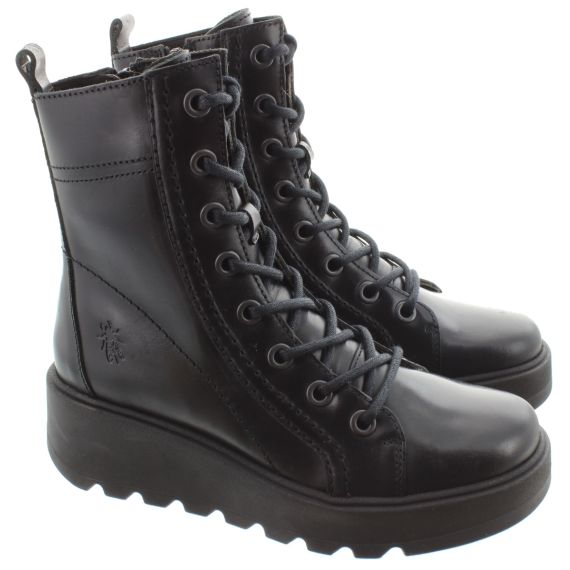 FLY Ladies Tery Wedge Lace Ankle Boots In Black