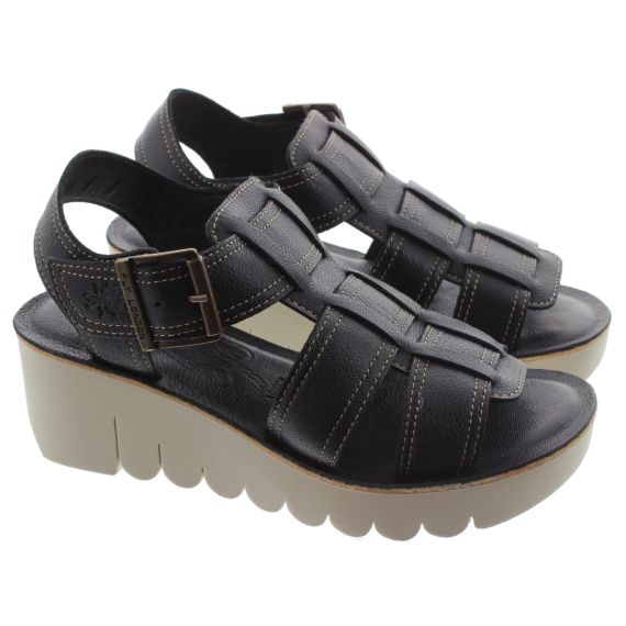 FLY Ladies Yudd Wedge Sandals In Black