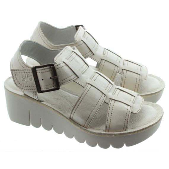 FLY Ladies Yudd Wedge Sandals In Off White