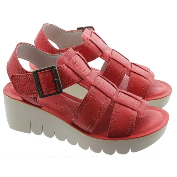 FLY Ladies Yudd Wedge Sandals In Red