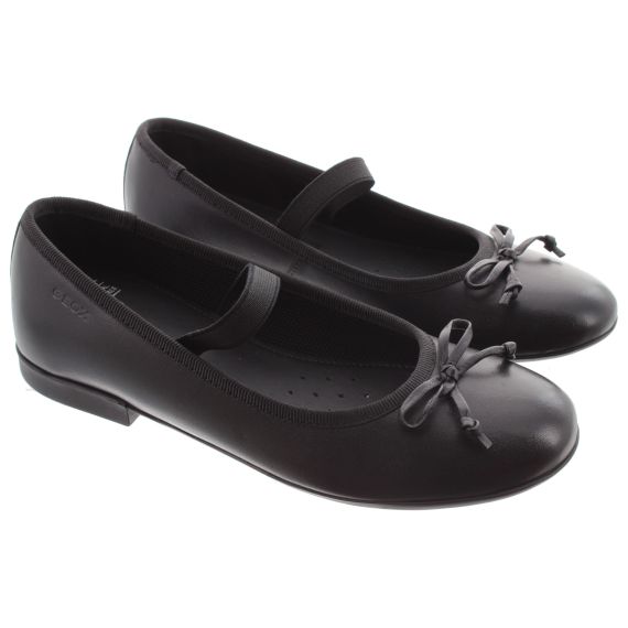 GEOX Kids Plie Ballerina Shoes In Black Leather 