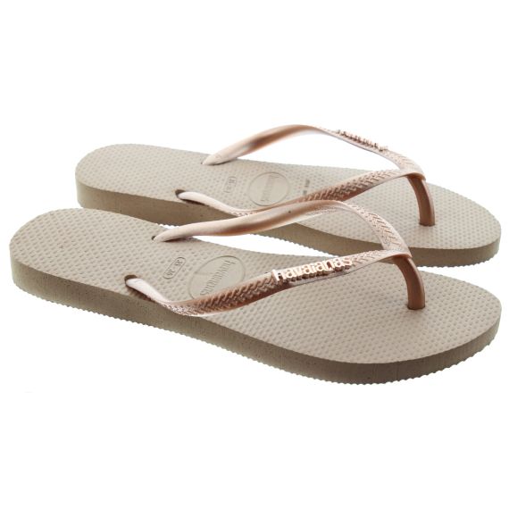 HAVAIANA Ladies Slim Logo Metallic Flipflop Sandals In Rose Gold