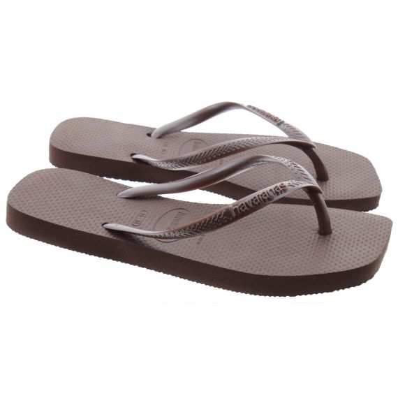 HAVAIANAS Ladies Slim Square Toe Flipflop Sandals In Brown