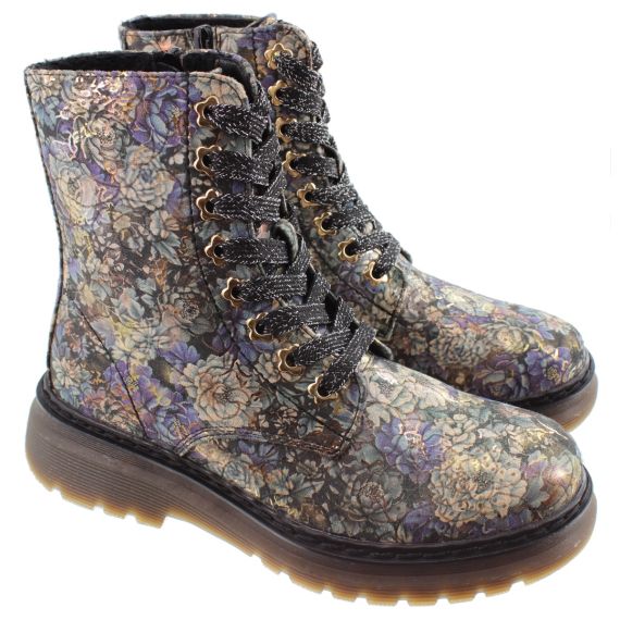 HEAVENLY FEET Ladies Eva Floral Lace Ankle Boots In Purple 