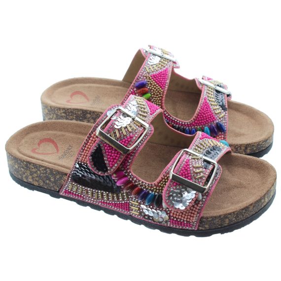 HEAVENLY FEET Ladies Jess Glitzy 2 Bar Mules In Pink