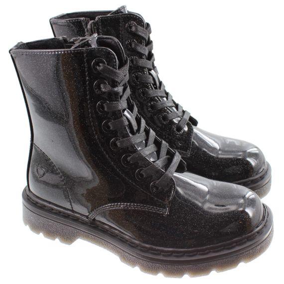HEAVENLY FEET Ladies Justina Lace Ankle Boots In Black Glitter