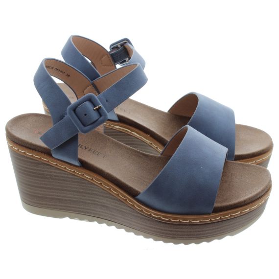 HEAVENLY FEET Ladies Orion Wedge Sandals In Blue 