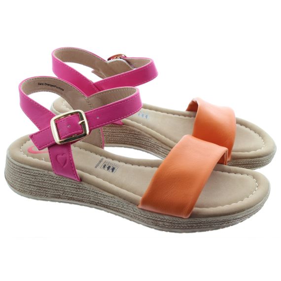HEAVENLY FEET Ladies Sara Soft Flat Sandals In Orange And Pink