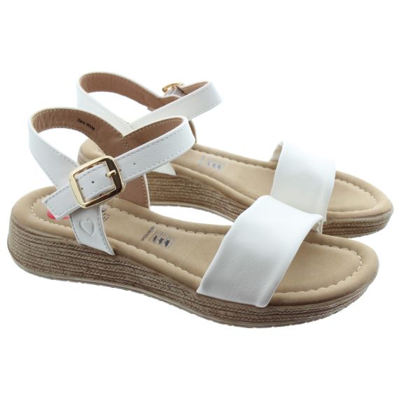 HEAVENLY FEET Ladies Sara Soft Flat Sandals In White