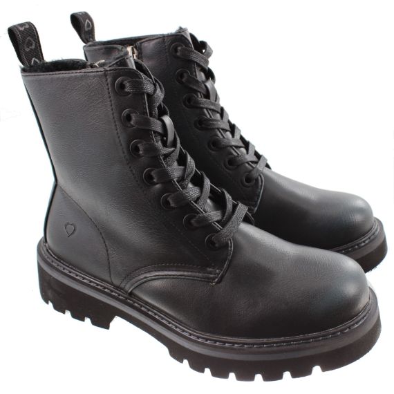 HEAVENLY FEET Ladies Savannah Lace Ankle Boots In Black/ Ocean Rub-Off