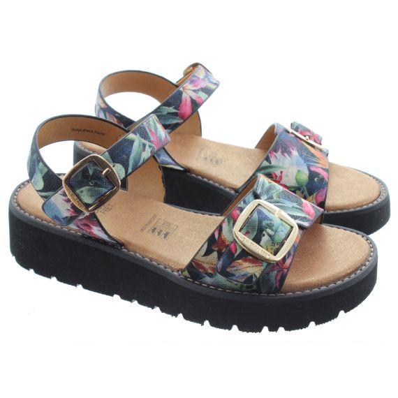 HEAVENLY FEET Ladies Sonja Buckle Sandals In Black Floral