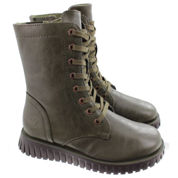 HEAVENLY FEET Ladies Martina 5 Lace Calf Boots In Khaki Green