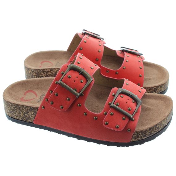HEAVENLY FEET Ladies Polly Stud 2 Bar Mules In Orange