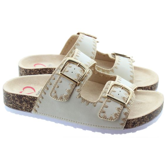 HEAVENLY FEET Ladies Sandy 2 Bar Mules In Beige 