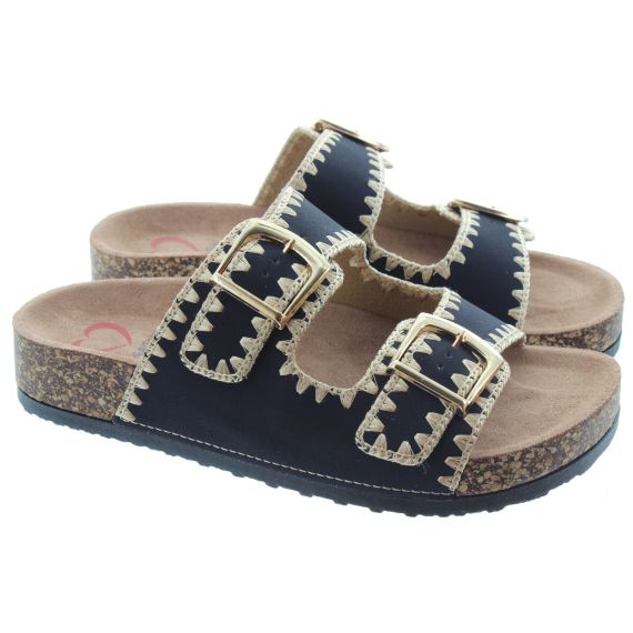 HEAVENLY FEET Ladies Sandy 2 Bar Mules In Black