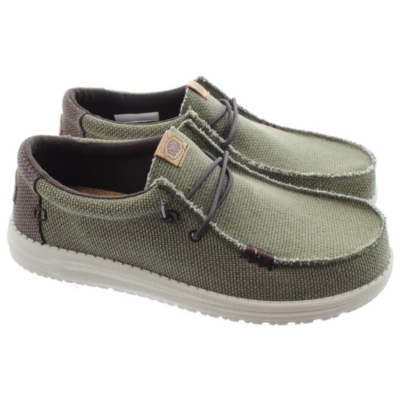 HEY_DUDE Mens Wally Braided Slip On Shoes In Olive Green