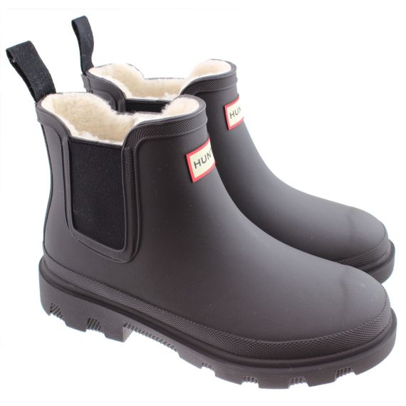 HUNTER Ladies Downpour Insulated Chelsea Wellington Boots In Black