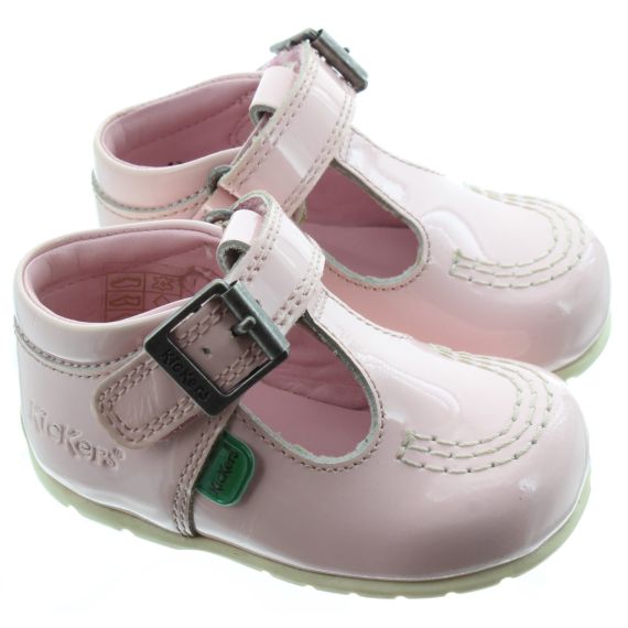 KICKERS Baby Kick T Bar Shoes In Pink Patent
