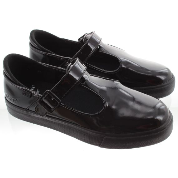 KICKERS Kids Tovni T Bar Shoes In Black Patent