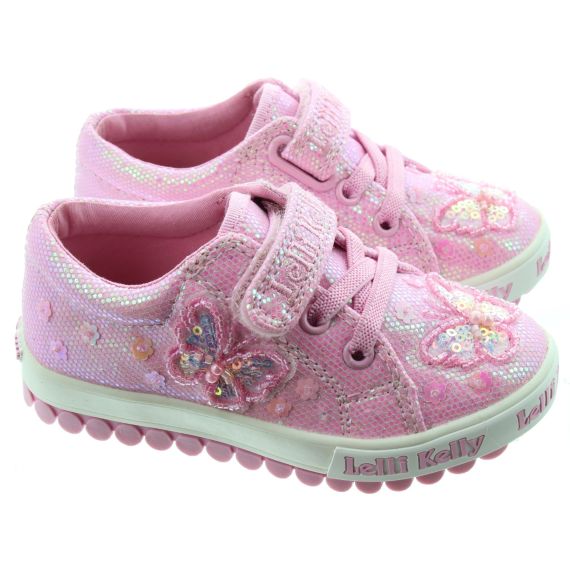 LELLI KELLY Kids LK5421 Emerald Veclro Strap Trainers In Pink
