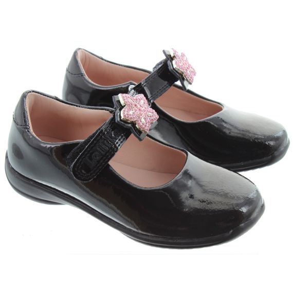 LELLI KELLY Kids LK8471 Daisy Flower Bar Shoes In Black Patent 