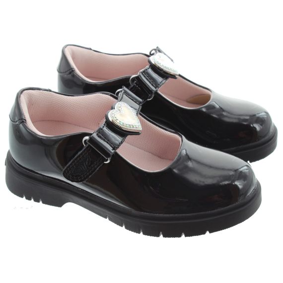 LELLI KELLY Kids LK8969 Sabrina Heart Changeable Straps Shoes In Black Patent