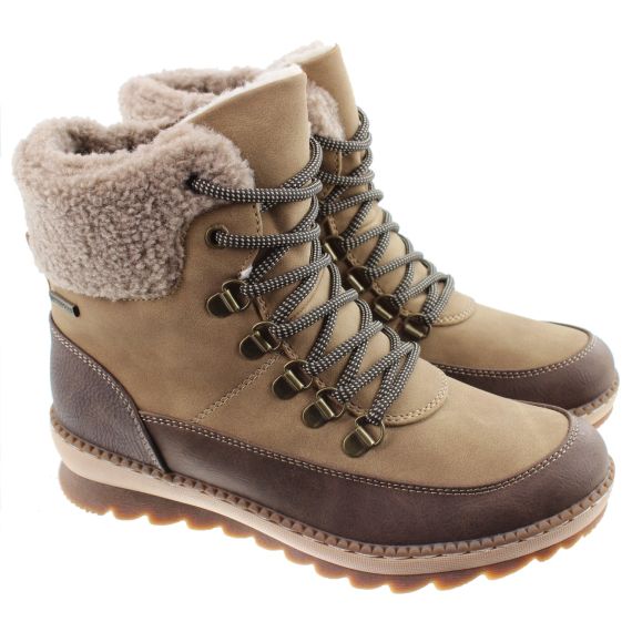 LUNAR Ladies Blake Waterproof Lace Up Ankle Boots In Brown