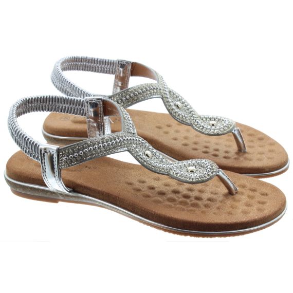 LUNAR Ladies Estelle Glitter Toe Post Sandals In Silver