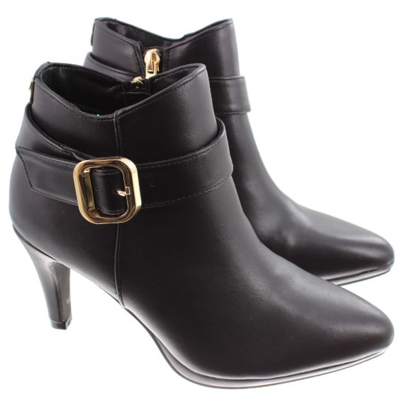 RAVEL Ladies Gresley Heel Ankle Boots In Black Leather
