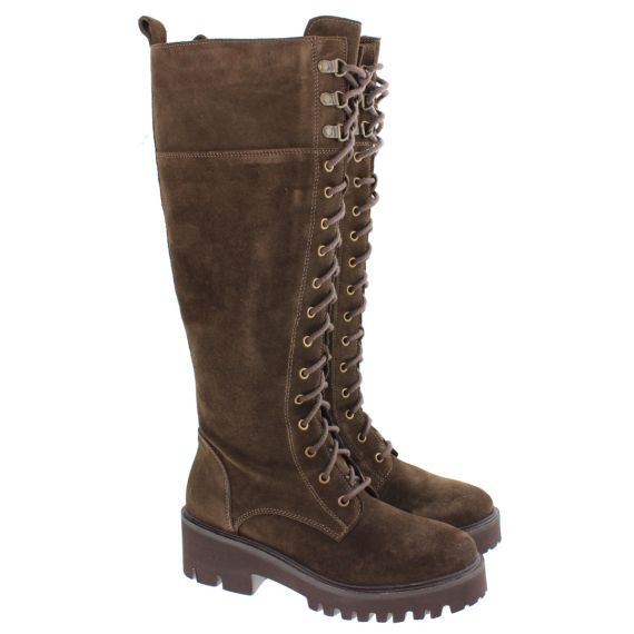 RAVEL Ladies Maston Lace Suede Knee Boots In Coffee Brown
