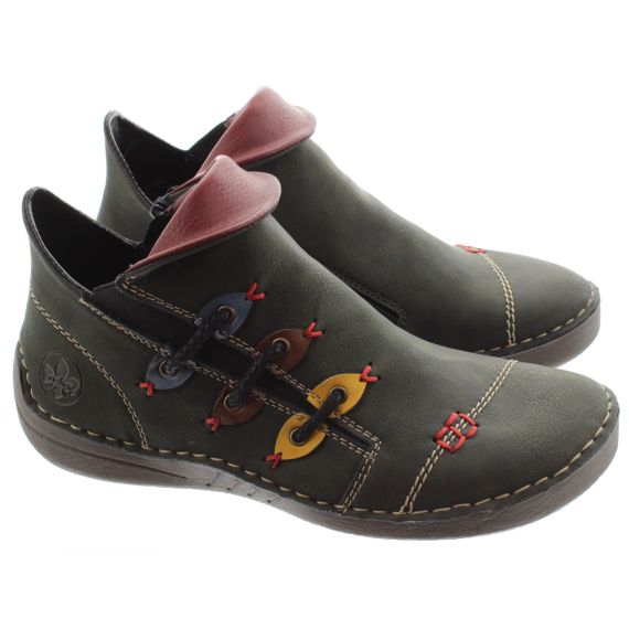 RIEKER Ladies 72581 Multi Ankle Boots In Khaki Green