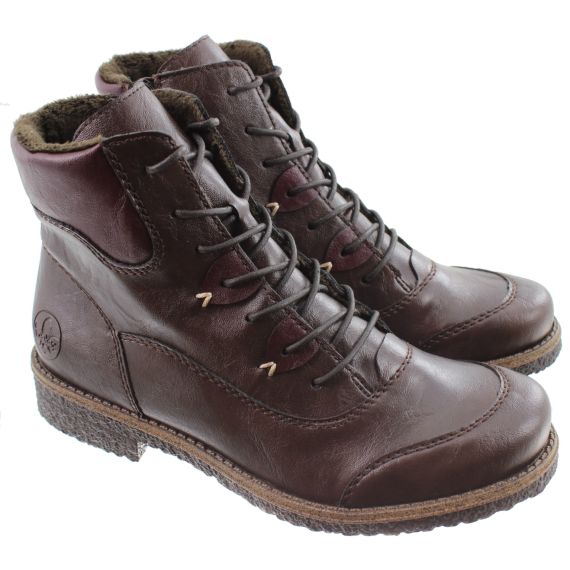 RIEKER Ladies 73510 Multi Lace Ankle Boots In Brown