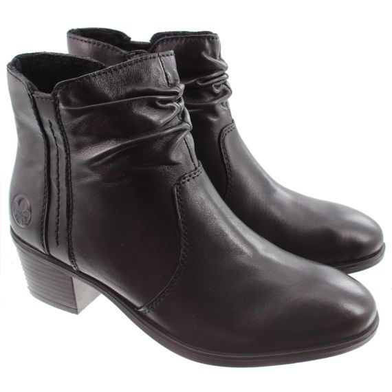 RIEKER Ladies 73953 Heel Ankle Boots In Black