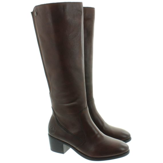 RIEKER Ladies 73955 Heel Knee Boots In Tan