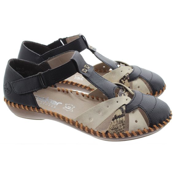 RIEKER Ladies M1655 Open Shoes In Black 